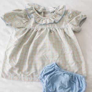Baby Girl Two-Piece Fall Gingham Dress with Velvet Bloomer